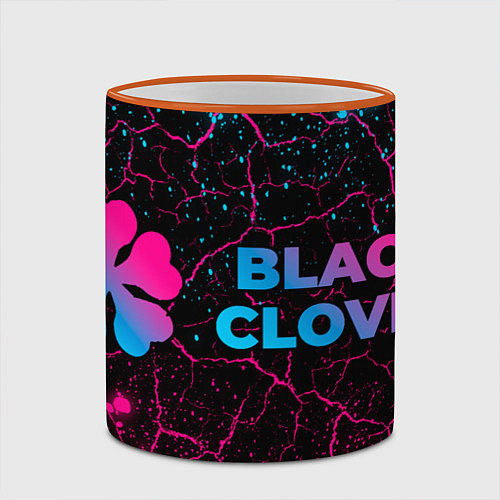Кружка цветная Black Clover - neon gradient: надпись и символ / 3D-Оранжевый кант – фото 2