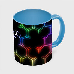 Кружка 3D Mercedes - neon pattern, цвет: 3D-белый + небесно-голубой