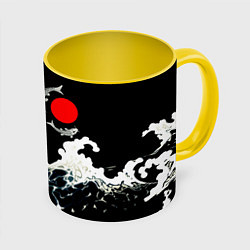 Кружка 3D Волны и рыбки, цвет: 3D-белый + желтый