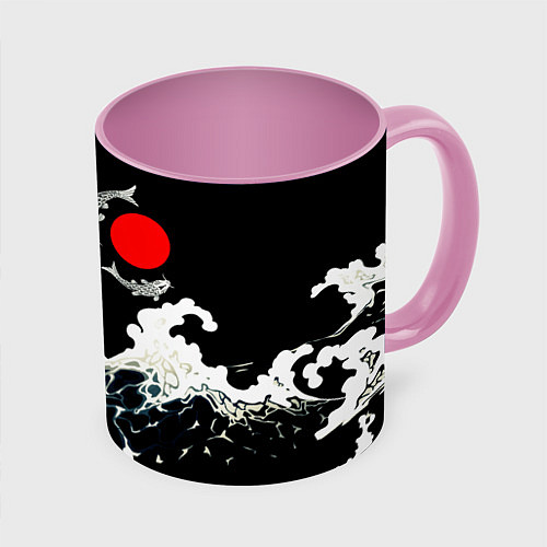 Кружка цветная Волны и рыбки / 3D-Белый + розовый – фото 1