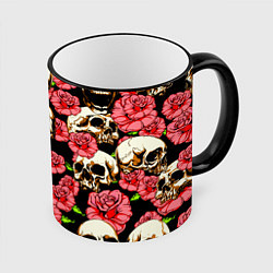 Кружка 3D Черепа и розы, цвет: 3D-черный кант