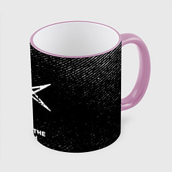 Кружка 3D Bring Me the Horizon с потертостями на темном фоне, цвет: 3D-розовый кант