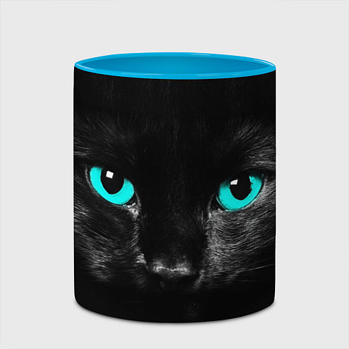 Кружка цветная Чёрный кот с бирюзовыми глазами / 3D-Белый + небесно-голубой – фото 2
