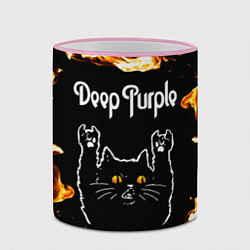 Кружка 3D Deep Purple рок кот и огонь, цвет: 3D-розовый кант — фото 2