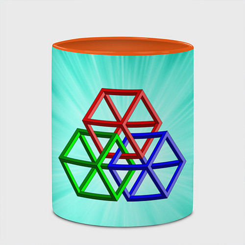 Кружка цветная Невозможная геометрия - оптическая иллюзия / 3D-Белый + оранжевый – фото 2