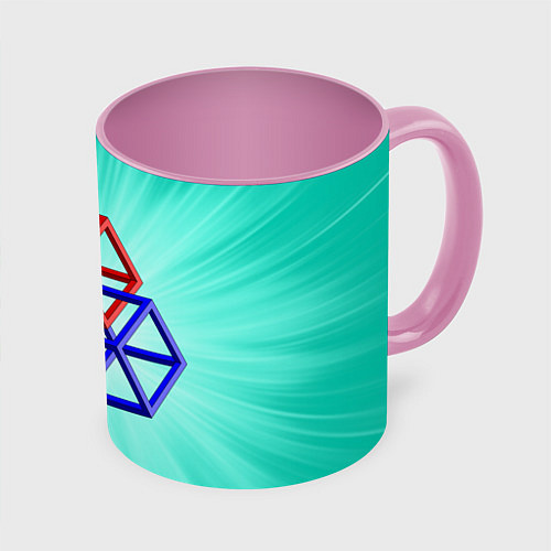 Кружка цветная Невозможная геометрия - оптическая иллюзия / 3D-Белый + розовый – фото 1