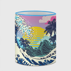 Кружка 3D Штормовые океанские волны и пальмы, цвет: 3D-небесно-голубой кант — фото 2