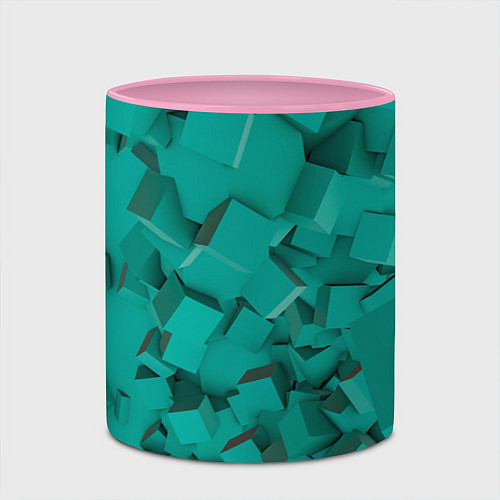 Кружка цветная Абстрактные сине-зелёные кубы / 3D-Белый + розовый – фото 2