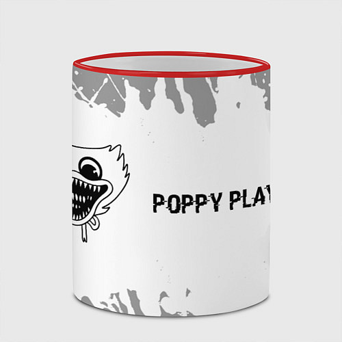 Кружка цветная Poppy Playtime glitch на светлом фоне: надпись и с / 3D-Красный кант – фото 2