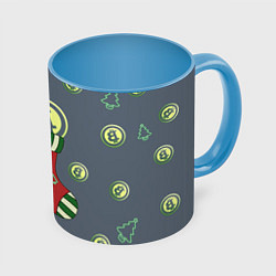 Кружка 3D Christmas funny bitcoin, цвет: 3D-белый + небесно-голубой
