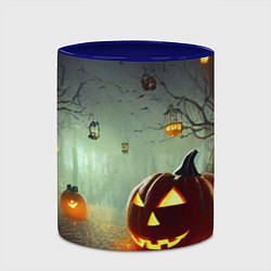 Кружка 3D Тыква на Хэллоуин в ночном туманном лесу, цвет: 3D-белый + синий — фото 2