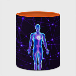 Кружка 3D Неоновый человек в нейросети, цвет: 3D-белый + оранжевый — фото 2