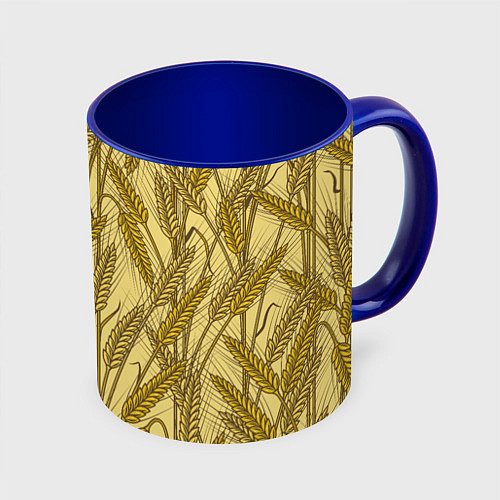 Кружка цветная Винтажные колоски пшеницы / 3D-Белый + синий – фото 1
