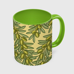 Кружка 3D Винтажные ветви оливок, цвет: 3D-белый + светло-зеленый