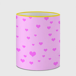 Кружка 3D Сердечки розовые абстракция, цвет: 3D-желтый кант — фото 2
