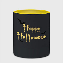 Кружка 3D Happy Halloween надпись с летучими мышами, цвет: 3D-белый + желтый — фото 2