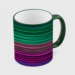 Кружка 3D Разноцветные неоновые шелковые нити, цвет: 3D-зеленый кант