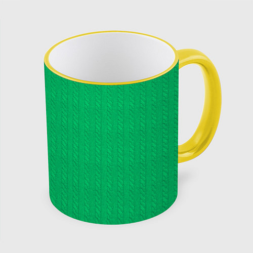 Кружка цветная Зеленый вязаный свитер / 3D-Желтый кант – фото 1