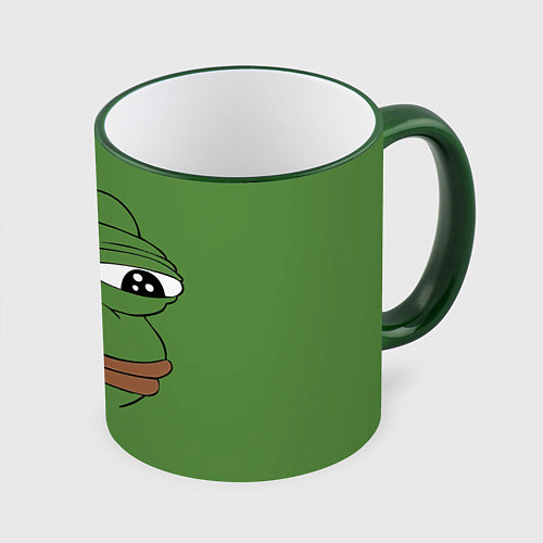 Кружка цветная Лягушонок Pepe грустит / 3D-Зеленый кант – фото 1