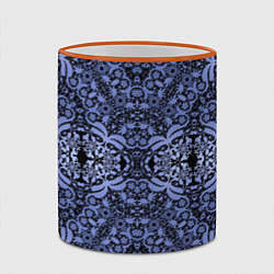 Кружка 3D Ажурный модный кружевной синий узор, цвет: 3D-оранжевый кант — фото 2