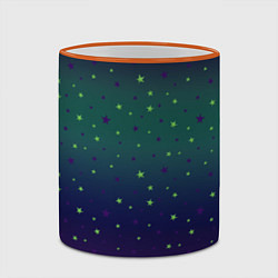 Кружка 3D Неоновые зеленые и сиреневые звезды на темно зелен, цвет: 3D-оранжевый кант — фото 2