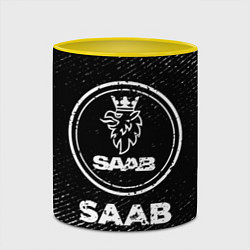 Кружка 3D Saab с потертостями на темном фоне, цвет: 3D-белый + желтый — фото 2