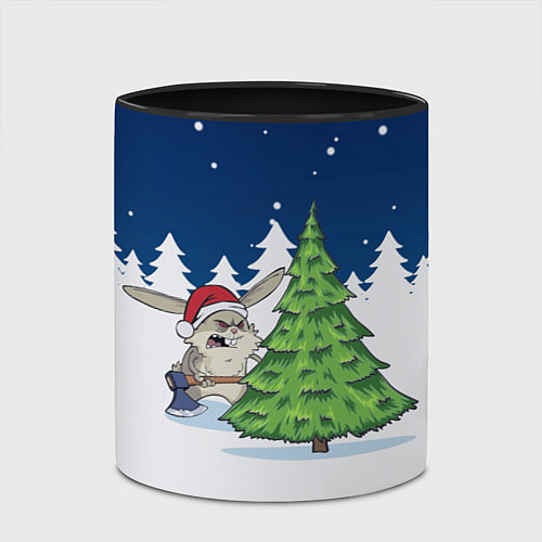 Кружка цветная Злой кролик и ёлка - 2023 / 3D-Белый + черный – фото 2