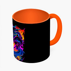 Кружка 3D Дракон и девушка - поп арт, цвет: 3D-белый + оранжевый