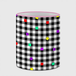 Кружка 3D Черно-белая клетка с цветными квадратами, цвет: 3D-розовый кант — фото 2
