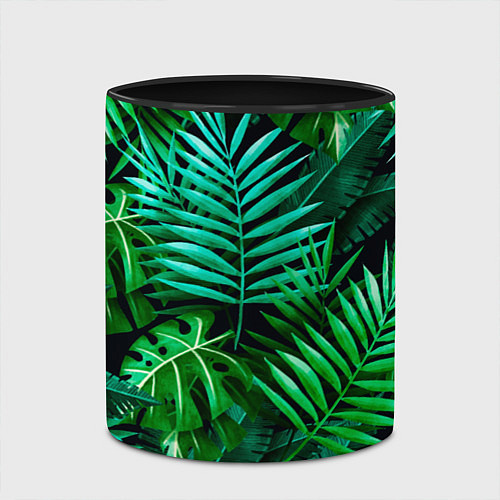 Кружка цветная Тропические растения - текстура / 3D-Белый + черный – фото 2