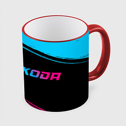 Кружка 3D Skoda - neon gradient: надпись и символ, цвет: 3D-красный кант