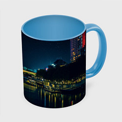 Кружка 3D Неоновый ночной город, цвет: 3D-белый + небесно-голубой