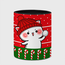 Кружка 3D Белый котик - игра в снежки, цвет: 3D-белый + черный — фото 2