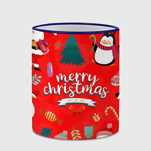 Кружка цветная Merry christmas art / 3D-Синий кант – фото 2