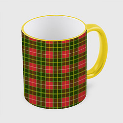 Кружка 3D Ткань Шотландка красно-зелёная, цвет: 3D-желтый кант