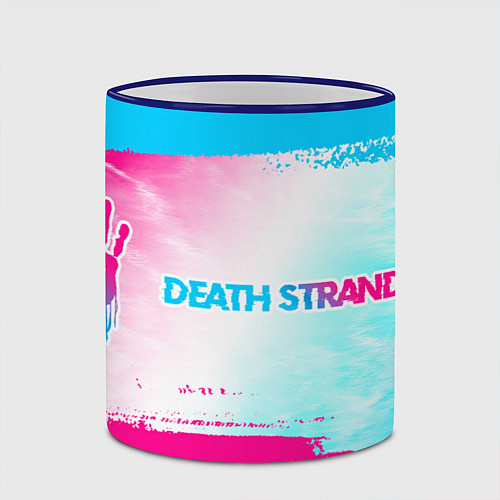 Кружка цветная Death Stranding neon gradient style: надпись и сим / 3D-Синий кант – фото 2