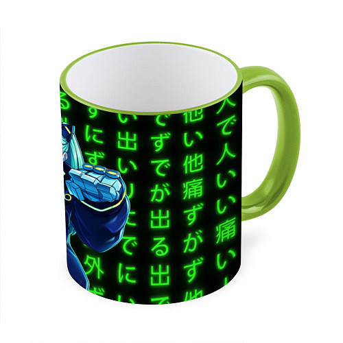 Кружка цветная Неоновые иероглифы - Rebecca / 3D-Светло-зеленый кант – фото 1