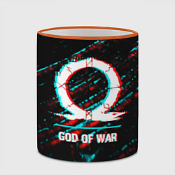 Кружка 3D God of War в стиле glitch и баги графики на темном, цвет: 3D-оранжевый кант — фото 2