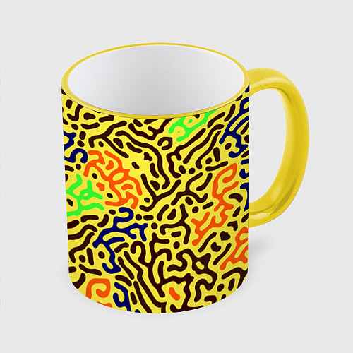 Кружка цветная Абстрактные кислотные полосы / 3D-Желтый кант – фото 1
