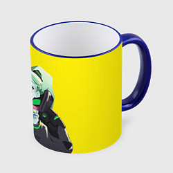 Кружка 3D Ребекка пьет коктель - Cyberpunk, цвет: 3D-синий кант