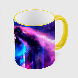Кружка 3D Skyrim неоновый космос, цвет: 3D-желтый кант