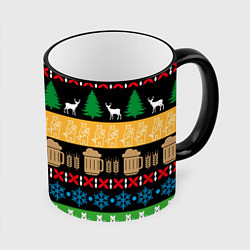 Кружка 3D Новогодний узор с пивом, цвет: 3D-черный кант