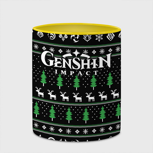 Кружка цветная Новогодний свитер - Genshin impact / 3D-Белый + желтый – фото 2