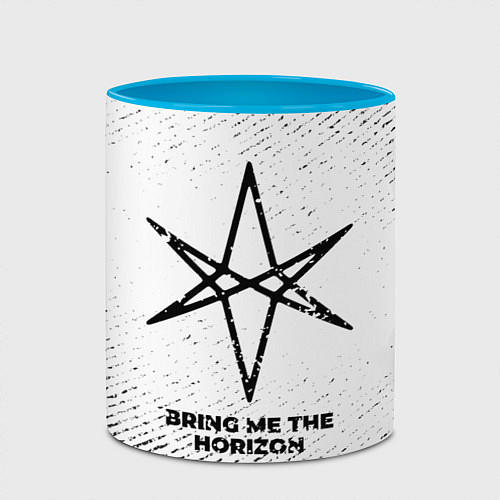 Кружка цветная Bring Me the Horizon с потертостями на светлом фон / 3D-Белый + небесно-голубой – фото 2