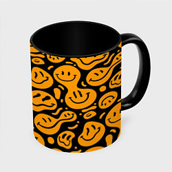 Кружка 3D Растекающийся оранжевый смайл, цвет: 3D-белый + черный