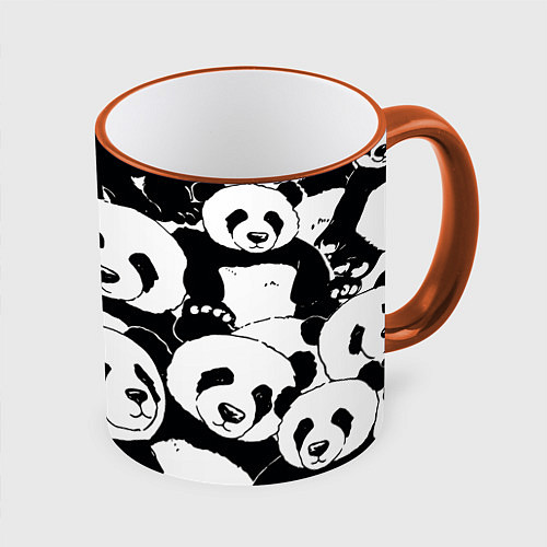 Кружка цветная С пандами паттерн / 3D-Оранжевый кант – фото 1
