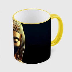 Кружка 3D Нейросеть - золотая статуя египетской царицы, цвет: 3D-желтый кант