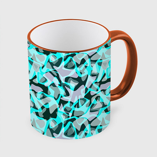 Кружка цветная Пятнистый абстрактный узор серый с бирюзовыми лини / 3D-Оранжевый кант – фото 1