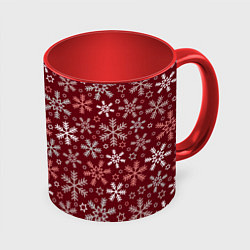 Кружка 3D Новогодний узор из снежинок, цвет: 3D-белый + красный