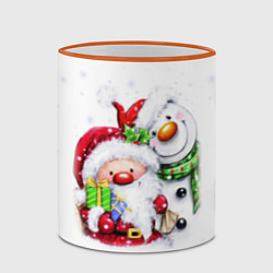 Кружка 3D Дед Мороз и снеговик с подарками, цвет: 3D-оранжевый кант — фото 2